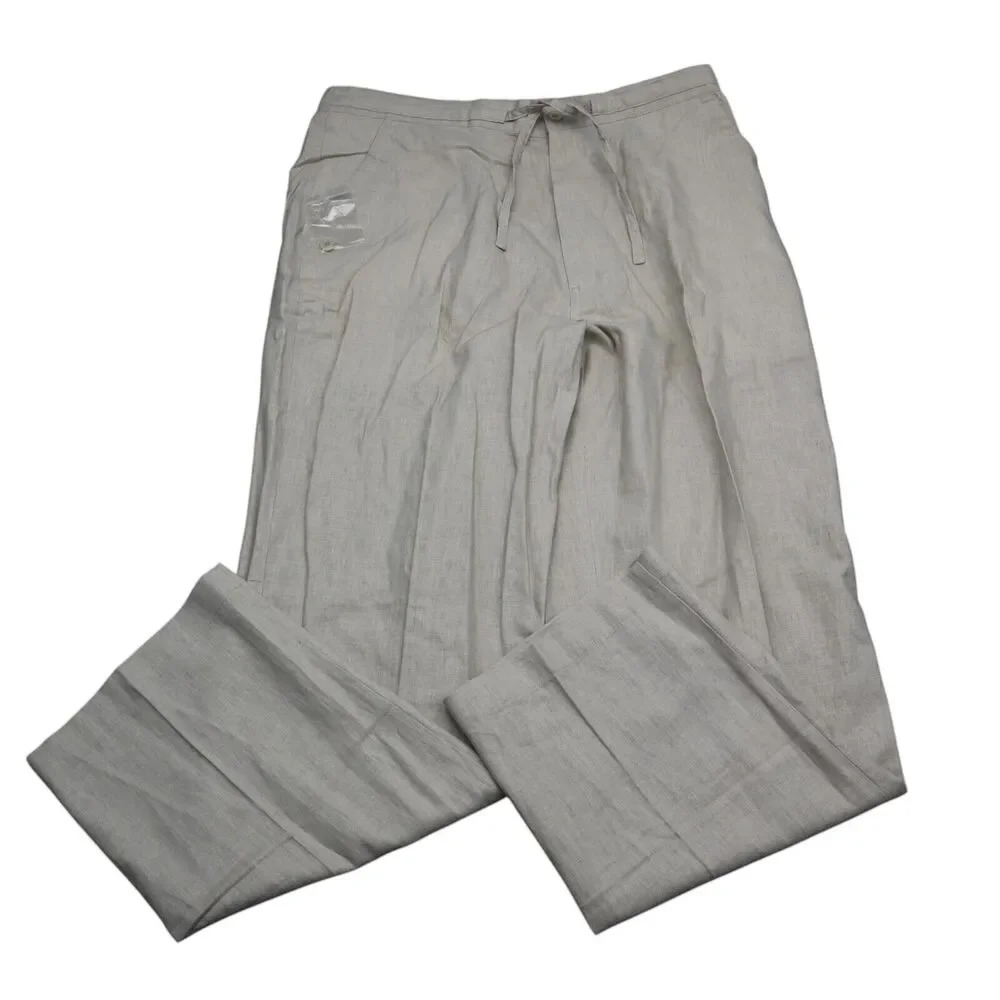 Chispa Pants Mens L 36-38 Beige Linen Blend Drawstring Waist High Rise